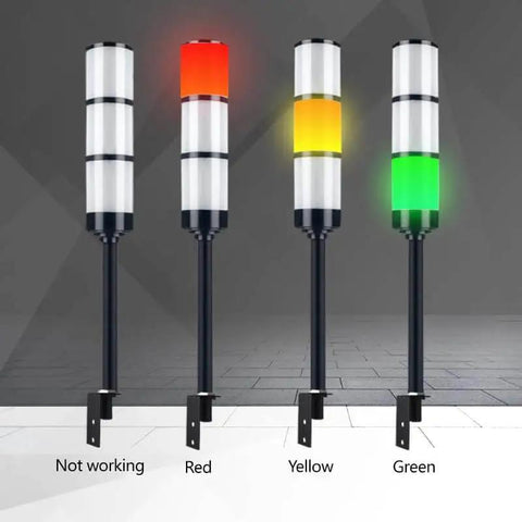 Industrial DC12V LED Signal Tower Light with L Shaped Base showing red, yellow, green lights for CNC machines