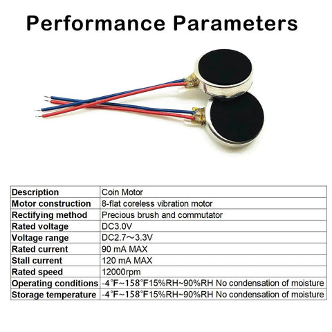 20PCS Vibration Motor DC3V 12000rpm Mini Vibration Motor Vibrating Motors for Projects with coin motor specs displayed