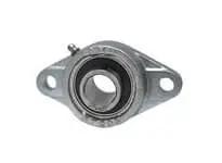 Front view of 1-15/16 in (49.21 mm) set-screw 2-bolt flange ball bearing, nickel-plated cast iron housing, contact seal with slinger, relubricatable
