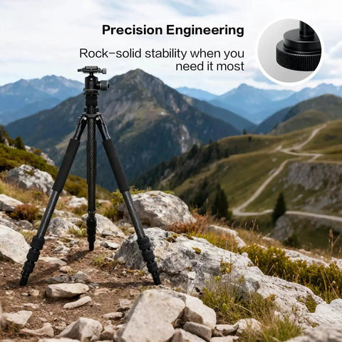 Tripod with Ball Head Conversion Kit For DeathGrip Tripod in mountainous terrain, showcasing tactical grade performance and stability.