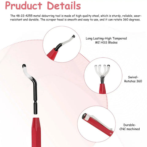 Image of Pro Grade Reaming Pen For Replacement With Heat Treated Blades And Black Oxide All Metal Design 360 Degree Rotary Head Deburring Tool.