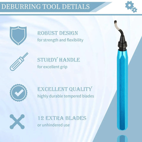 Deburring Tool With 12 High Speed Steel Blades Blue Handle For Metal Plastic Resin PVC And 3D Printed Edges details image