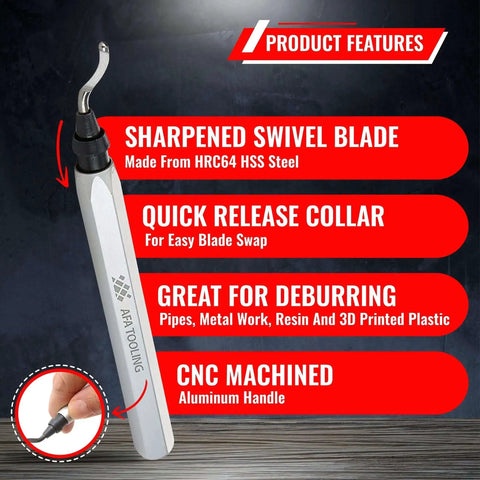Deburring Tool With Micro Polished Anodized Aluminum Handle And High Speed Steel M2 Blades For Metal PVC Copper Pipe Plastic Resin And 3D Printed Edges