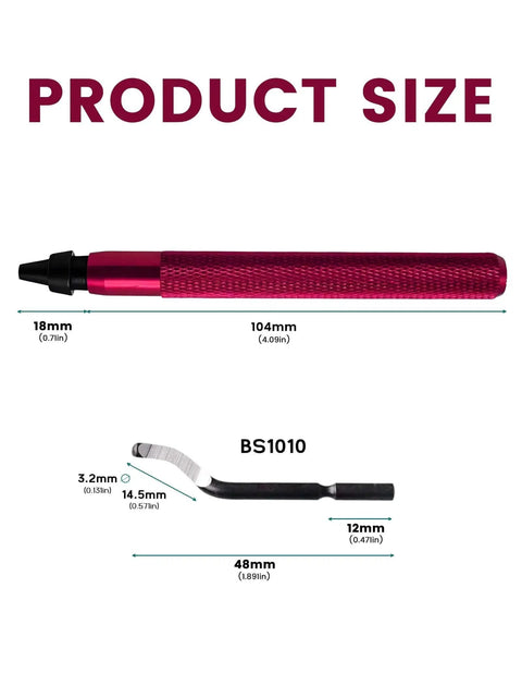 Product size of Deburring Tool Kit With 12 HSS Rotary Blades For 3D Printing Resin And Metal Finishing, showing handle and BS1010 blade dimensions.