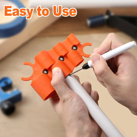 Person using Six In One Depth Gauge And Pipe Deburring Tool Kit For PVC PPR CPVC Brass PE-RT Aluminum on white pipe