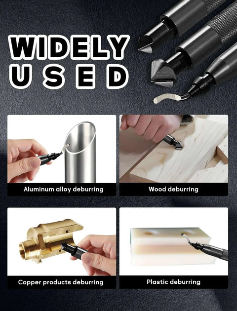 Two Submerged Hand Reamers Deburring Tool Set With Ten Spare BS1010 Type Blades for metal, wood, copper, and plastic.