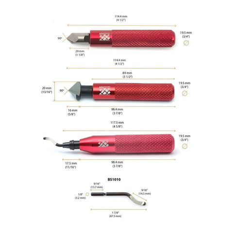 Deburring Tool With Swivel Head And 11 Blades Plus 2 Countersink Hand Reamers for precision metal and plastic edge finishing.