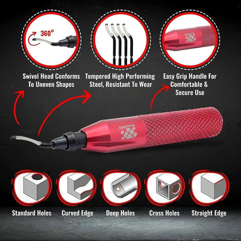 Deburring Tool With Swivel Head And 11 Blades Plus 2 Countersink Hand Reamers For Metal Plastic PVC Copper Resin And 3D Printed Edges