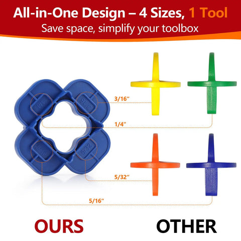 Six Pack 4 In 1 Deck Spacers Tool With Four Size Options For Five Thirty Second Inch Three Sixteenth Inch One Quarter Inch And Five Sixteenth Inch Easy To Use Gap Tool For Composite PVC Hardwood And Pressure Treated Decking Boards Red And Blue showing comparison with other spacers