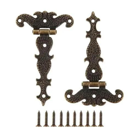 Two Piece Black T Strap Decorative Furniture Hinges Zinc Alloy Butt Hinges for Windows Cabinets Cupboards 113x69mm with screws