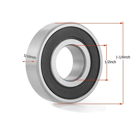 R8 2RS Deep Groove Ball Bearings With Double Rubber Seals And Bearing Steel For All Purpose Motors Wheels Home Appliances Garden Gear One Half By One And One Eighth By Five Sixteenths Inches 16 Pack, showing a detailed side view.