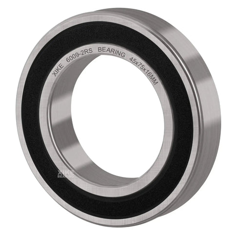 Side view of Two Pack 6009-2RS Deep Groove Ball Bearings 45x75x16mm with double rubber seals, pre-lubricated for immediate use.