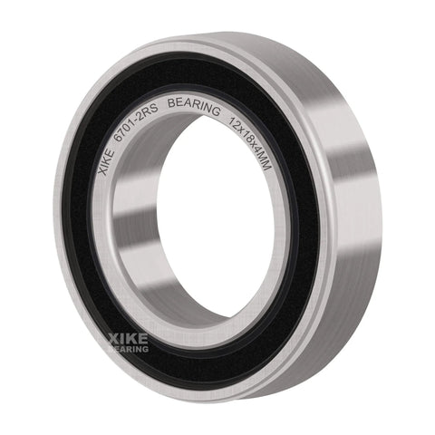 Close-up of 10 Pack 6701-2RS Bearings 12x18x4mm deep groove ball bearing with double rubber seals, pre-lubricated.