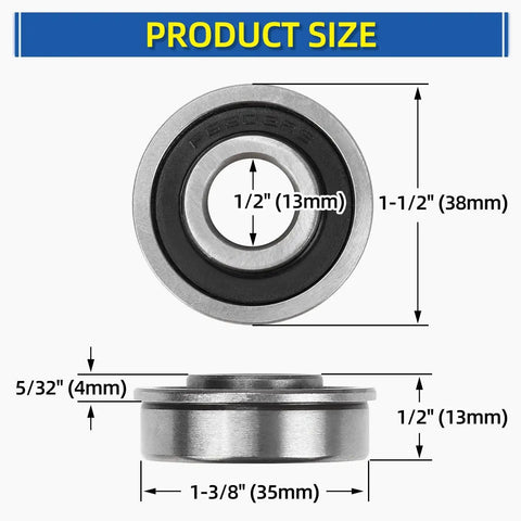 Heavy Duty 0.5 Inch Inner Diameter Deep Groove Flanged Ball Bearings Sealed Steel Set dimensions illustration