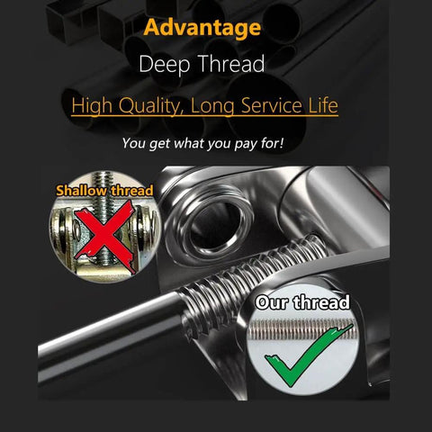 Close-up of deep thread feature on the Toggle Latch Clamp 304 Stainless Steel, highlighting quality and service life.