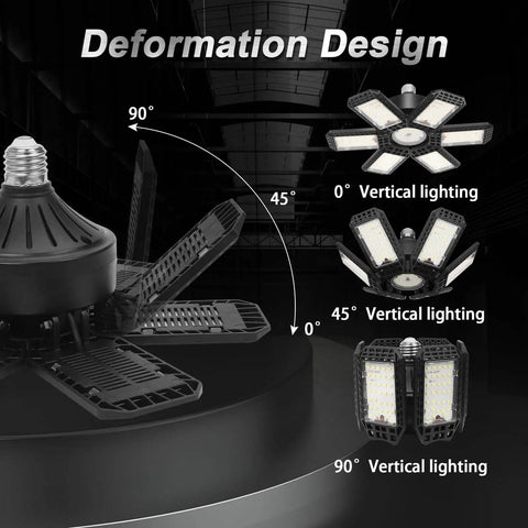 Two Pack 200W LED Garage Lights Ultra Bright 20000LM 6500K Shop Ceiling Lights With Six Plus One Deformable Panels E26 E27 Socket