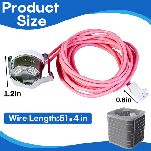 Front view defrost temperature sensor for heat pumps; 51.4 in pink wire, HH18HA279, Carrier/Bryant/Payne compatible.