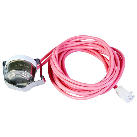 Defrost temperature sensor with pink insulated cable and metal sensing head for Carrier/Bryant/Payne heat pumps