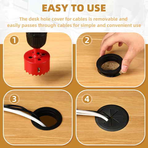 Installation steps for Desk Grommet 2 Inch (50 mm) 8 Pieces, Desk Hole Cover for Cables Black, ABS Plastic and hole saw by XIOGZAXI.