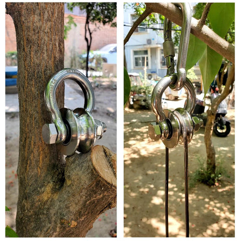 Detachable U Shaped Pulley with Large Size Long Screw Groove Pulley Wheel Track Fixed Pulley Suitable for Wire Rope Traction Small Crane Salvage System Pulley Model Silver installed on tree branch outdoors