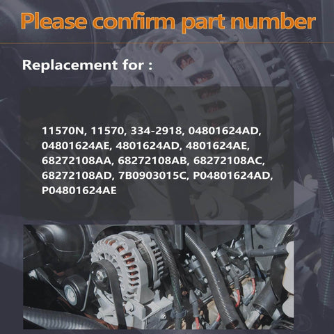 Drop In 2 Pin Alternator For 3.6L V6 Vehicles Including Grand Caravan Journey Town And Country 2011 2016 And 200 2011 2014 Easy Install Durable Replacement For Reliable Charging And Long Life visible in vehicle engine bay
