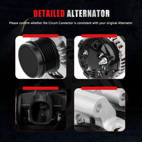 High Output 160 Amp 12 Volt Alternator Drop In Replacement with detailed connector and mounting views