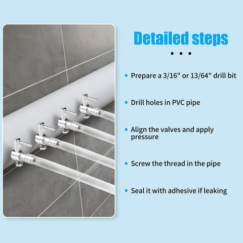 AQUANEAT 1-way thread air flow control valves on white PVC pipes; 20-pack manifold for aquarium air systems
