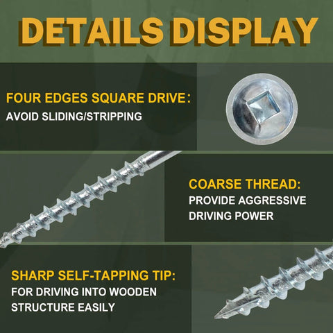 Image showing features of Pocket Hole Screws 1-1/4 Inch, 600 PCS Interior Pocket Screw #8 x 1-1/4", including square drive and sharp tip.