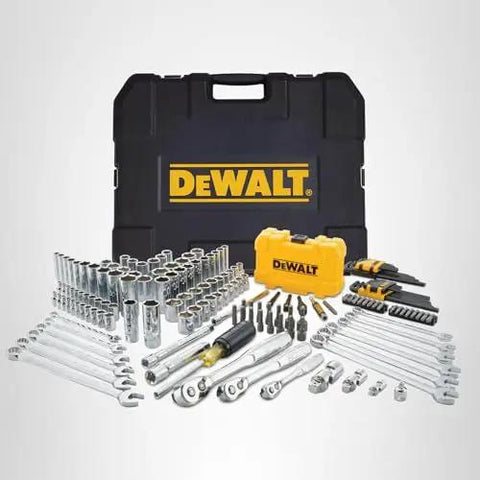 Pro Grade Mechanic Tool Set With Case By DeWalt, 168 Piece Socket Set Metric And Standard, tools displayed with black case