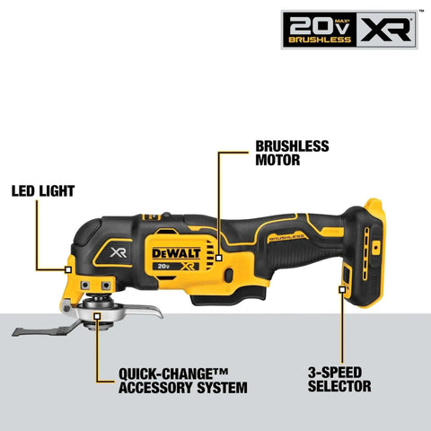 DEWALT 20V MAX XR Cordless Oscillating Multi Tool With Variable Speed Brushless Motor LED Work Light