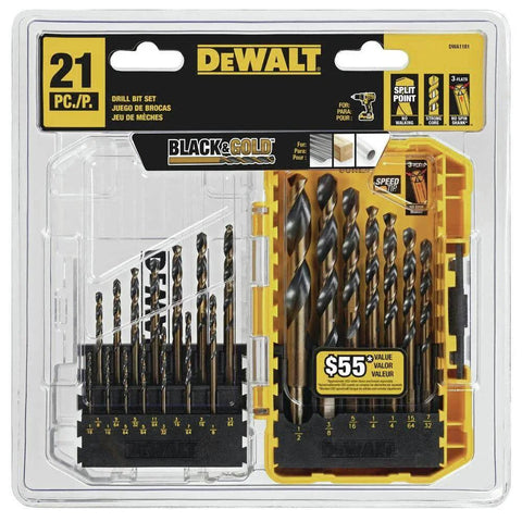 DEWALT 21-Piece Black Oxide Drill Bit Set With 135 Degree Split Point And 31 Degree Helix Model DWA1181 in packaging