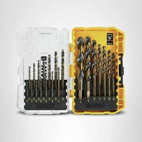 21-Piece Black Oxide Drill Bit Set With 135 Degree Split Point And 31 Degree Helix Model DWA1181 in open case