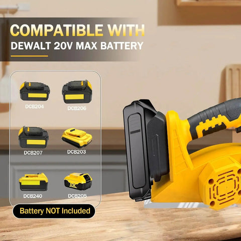 Side view of Dewalt Cordless Handheld Planer for woodworking compatible with 20V Max battery, without battery, brushless motor.
