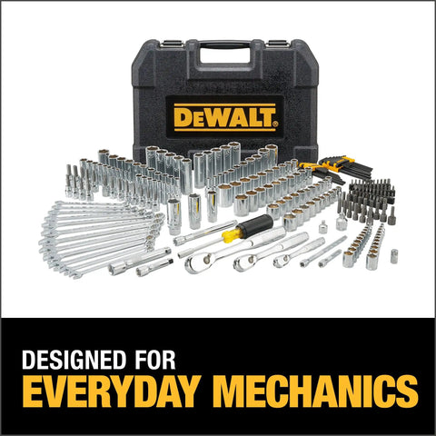 Durable 247-Piece Mechanic Tool Set With One Quarter, Three Eighths, And One Half Inch Drives, SAE Sockets, Ratchets, Hex Keys, And Wrenches, DirectTorque Technology And Polished Chrome Finish, The Ultimate Workhorse From DeWalt on display