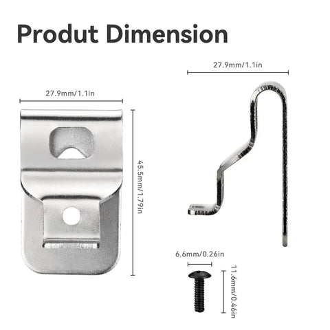 DeWalt Belt Clips 6-Pack Stainless Steel Clip Set With Screws for 20V Power Tools N268241 N086039 dimensions