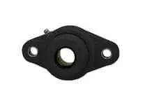 Front view of BNFL6-18MZ2CB Narrow 1-1/8 in Zinc Set-Screw Ball Bearing Insert with black plastic housing and open cover.