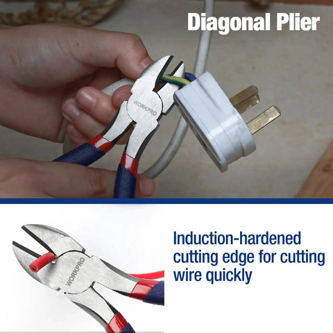 Diagonal plier from 7-Piece Pliers Set With Groove Joint, Long Nose, Slip Joint, Linesman And Diagonal Pliers For DIY And Home Use cutting wire