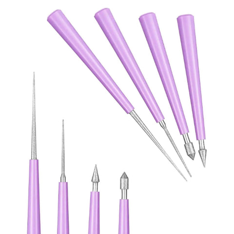 Diamond Tipped Bead Reamer Set For Jewelry Making 4 Piece Bead Hole Enlarger And Burr Remover Kit with purple handles
