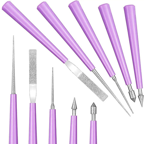10 Piece Bead Reamer Set For Jewelry Making And Beading Diamond Tipped Reamers For Enlarging Holes In Glass Plastic Metal Wood Removing Burrs And Smoothing Edges Perfect For DIY Crafting Mudder, stainless steel shafts, purple handles