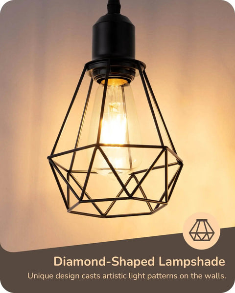 70 Inch Farmhouse Floor Lamp With Diamond Cage Shade And Dimmable Lighting Includes Three LED Edison Bulbs Rustic Tree Corner Accent For Living Room Bedroom Or Office Black Finish Modern Cozy Vibe Lighting