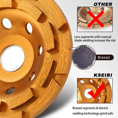 4.5 inch diamond concrete grinding wheel with double-row segments and brazed welding detail for angle grinders.