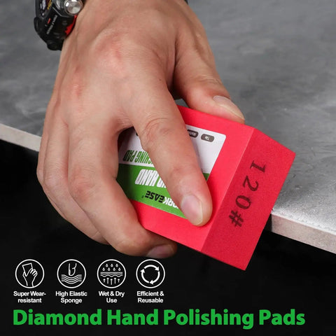 Hand Polishing Pads Set Of 5 Grits 60 120 240 400 1000 For Tile And Glass being used on tile