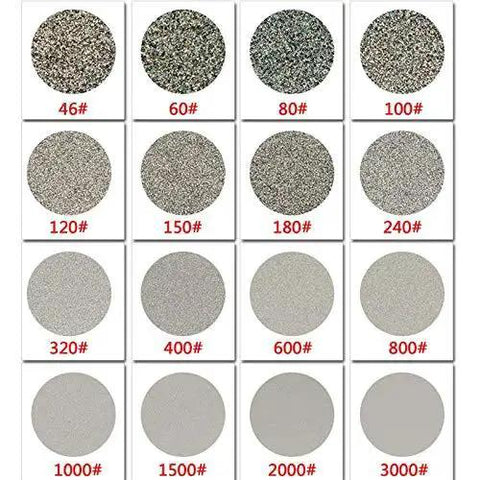 Various grit stages of diamond flat lap discs, including 4 Inch Diamond Flat Lap Disc 100mm Grit 320 Coated Grinding Disk with Five Eighths Inch Arbor.