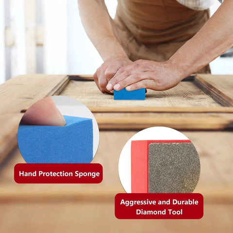 Using Diamond Hand Polishing Pads Set 60 100 200 400 Grits For Ceramics Glass Tile, close-up of blue pad in hand