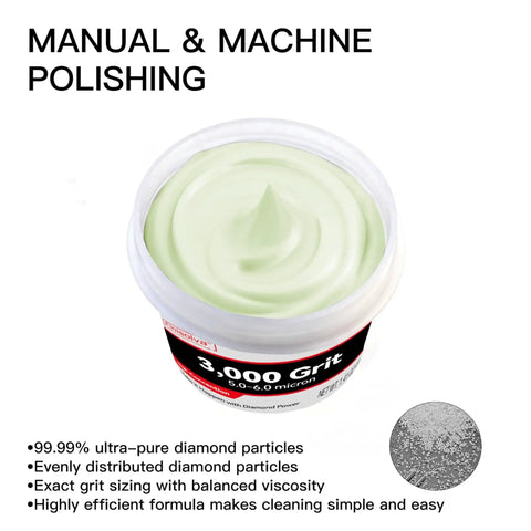 Achieve stunning mirror finishes on marble, glass, metal, jewelry, resin and more with this high density diamond polishing paste, 30% real diamond powder and 3,000 grit