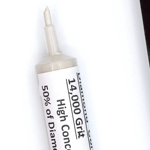 USA Made Oil Based Diamond Polishing Compound Paste 14000 Grit 0-1 Microns syringe with label visible