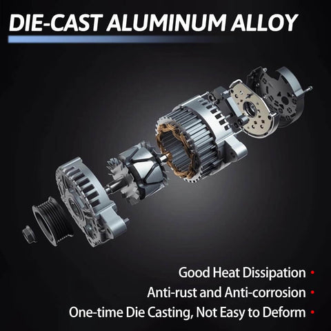 Exploded view of 3.6L V6 Alternator Compatible With Popular American Full Size Cars And SUVs 2011 Through 2023 showing parts construction