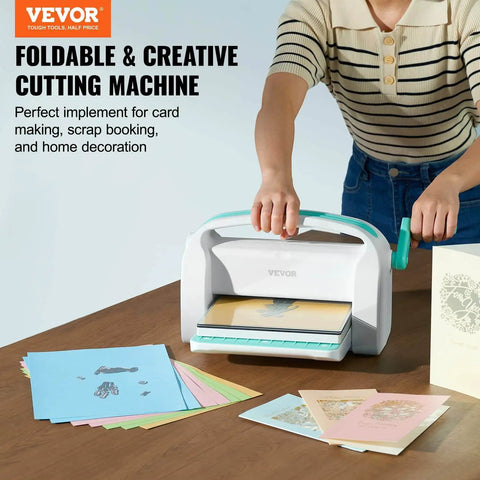 Person using All In One Die Cutting And Embossing Machine For Scrapbooking And Card Making 9 Inch A4 Opening Manual Starter Kit By VEVOR