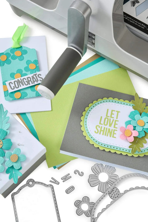 All In One 6 Inch Die Cutting And Embossing Machine Starter Kit with handmade cards and cutting dies.