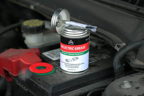 AGS Automotive Solutions Brush Top Can Dielectric Silicone Grease Compound for All Electrical Components and Connectors, 4oz shown open